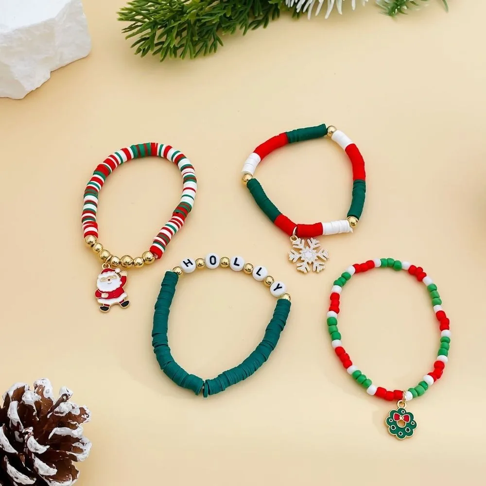 Advent Wreath Xmas Bracelet Christmas Bell Santa Claus Snowflake Hand Chain Exquisite Braided Xmas Bracelet Christmas Gift