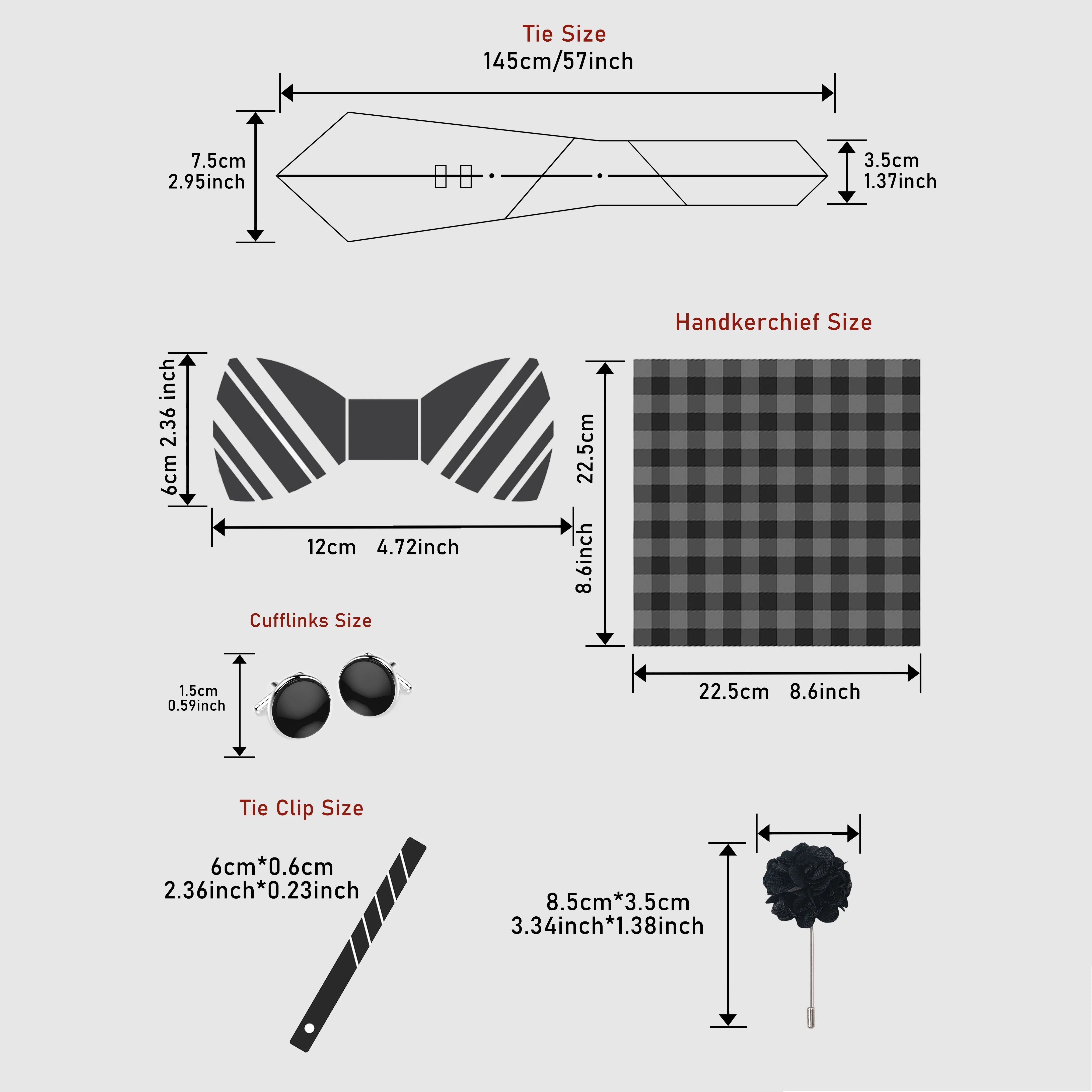 High Quality Gift Box Red Plaid Tie Pocket Squares Cufflink Brooch Clip Set Men Office Suit Accessories Birthday Wedding Gift