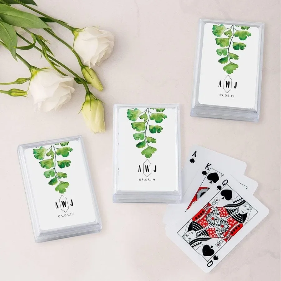 هدايا زفاف فريدة من نوعها لبطاقات اللعب المخصصة للمناسبات الأنيقة، موضوع أخضر مثالي لاستحمام الزفاف وحزمة الاستقبال المكونة من قطعتين