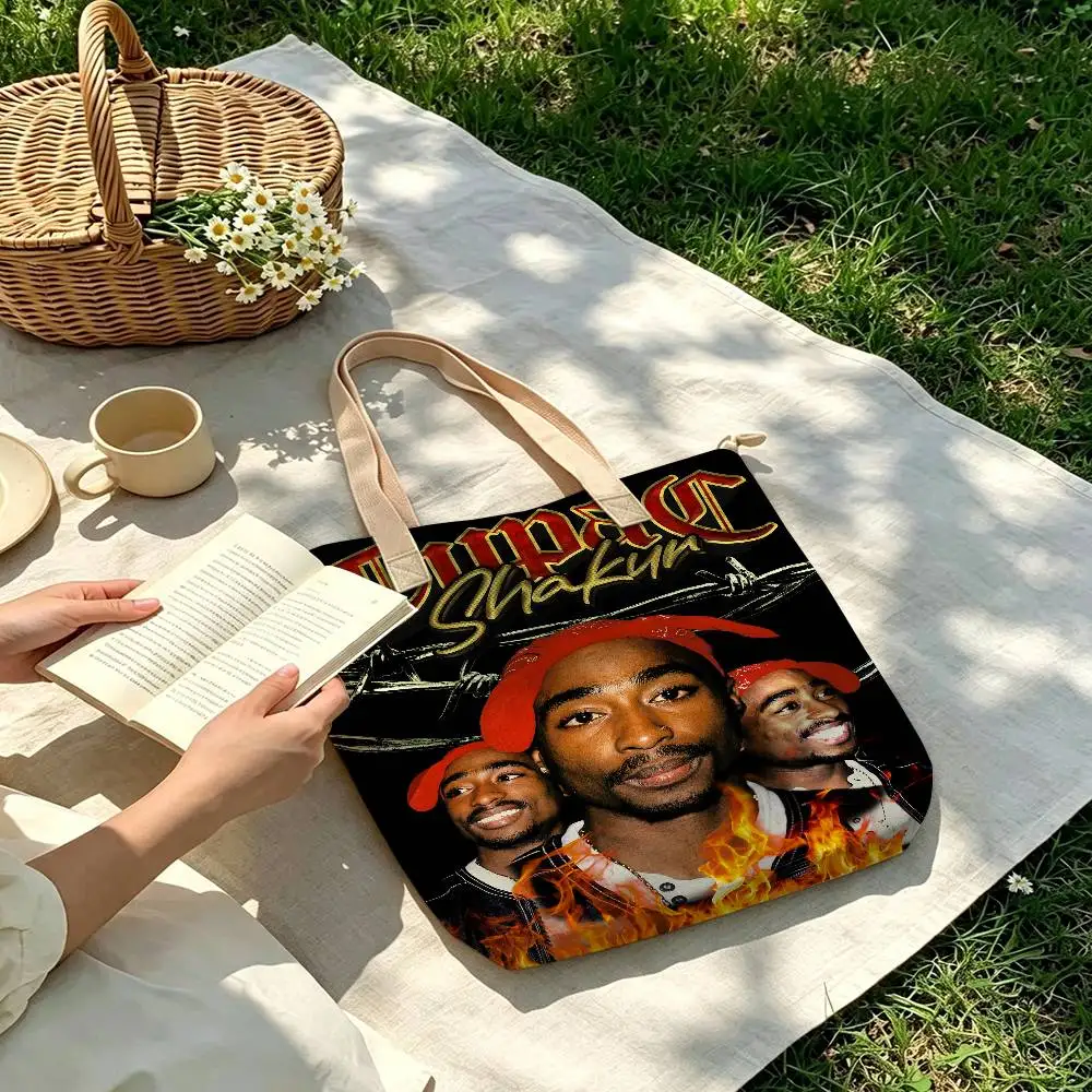 Pop Hip Hop Rapper 2pac Tupac Shakur Storage Bags Reusable Canvas Tote Suitable for School Class Commuting Shopping as Gifts