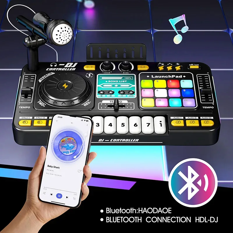 New Simulation DJ Mixer Controller Toy with Microphone Function Music Effect Electronic Piano Keyboard Learning Children's Gift