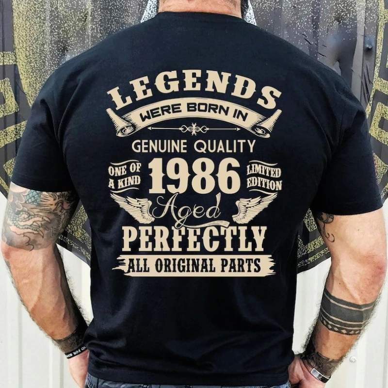 Vintage-Mann-Geburtstag, hergestellt 1986, von Legenden wurden perfekt geboren. Rundhals-Shirt. Lustiges 39-Geschenk für Papa. Herren-Grafik-T-Shirts