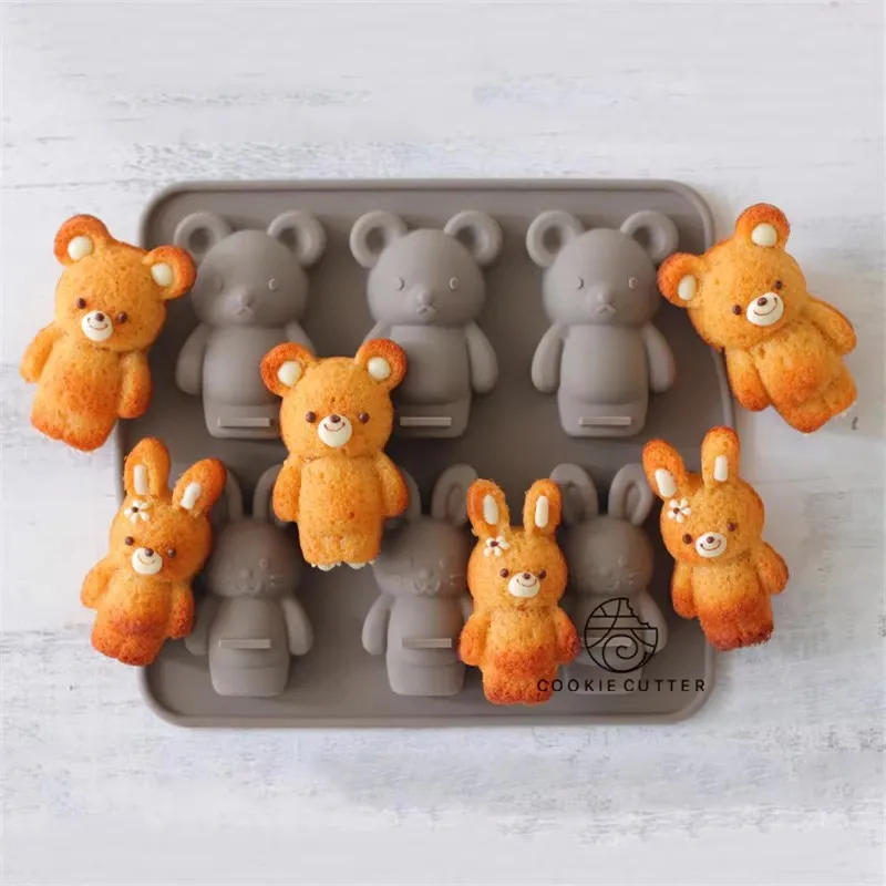 Rabbit Bear Lion Kitten Silicone Mold Bunny Cat Animal Shape Ice Cube Cake Chocolate Pudding Mold Baking Accessories Kitchenware