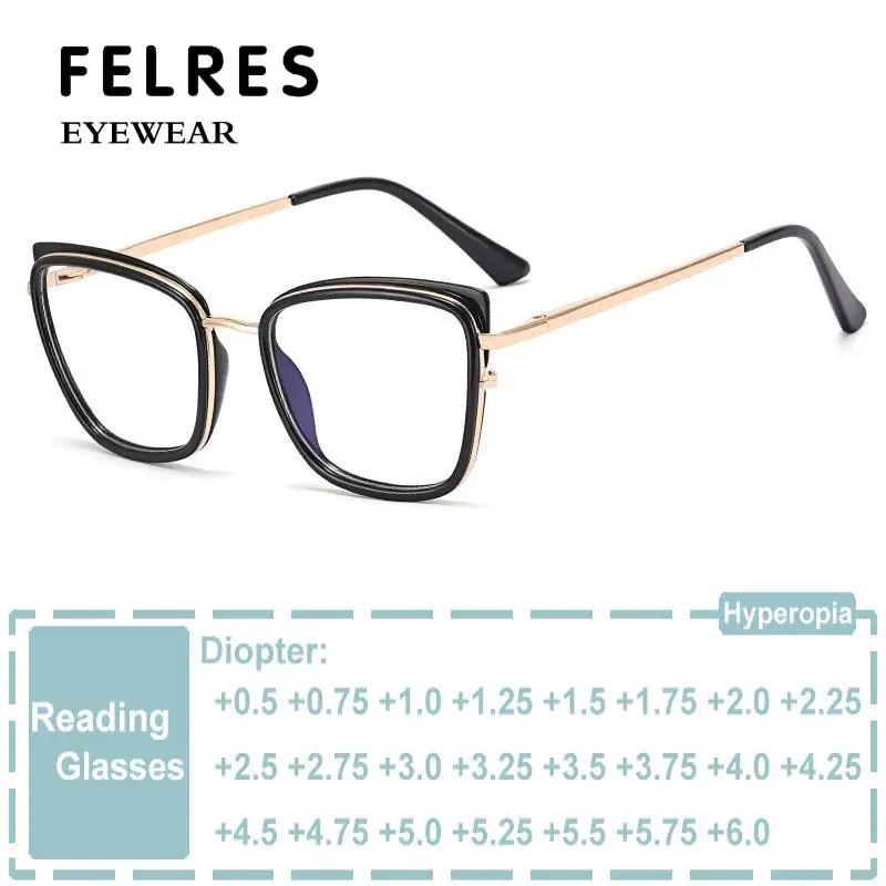 

Fashion Spring Hinge Ladies Reading Glasses Presbyopic Eyeglasses Leopard Cat Eye Blue Light Filter Glasses Frame Magnifier