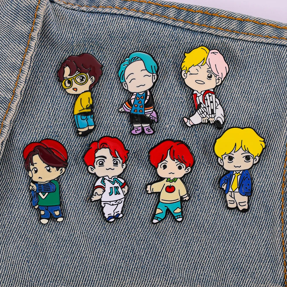 7pcs/set Cartoon Brooches Kpop Boys Enamel Metal Pins of The Idol Men's Group Gift for Fans Friends Lapel Decoration Badge