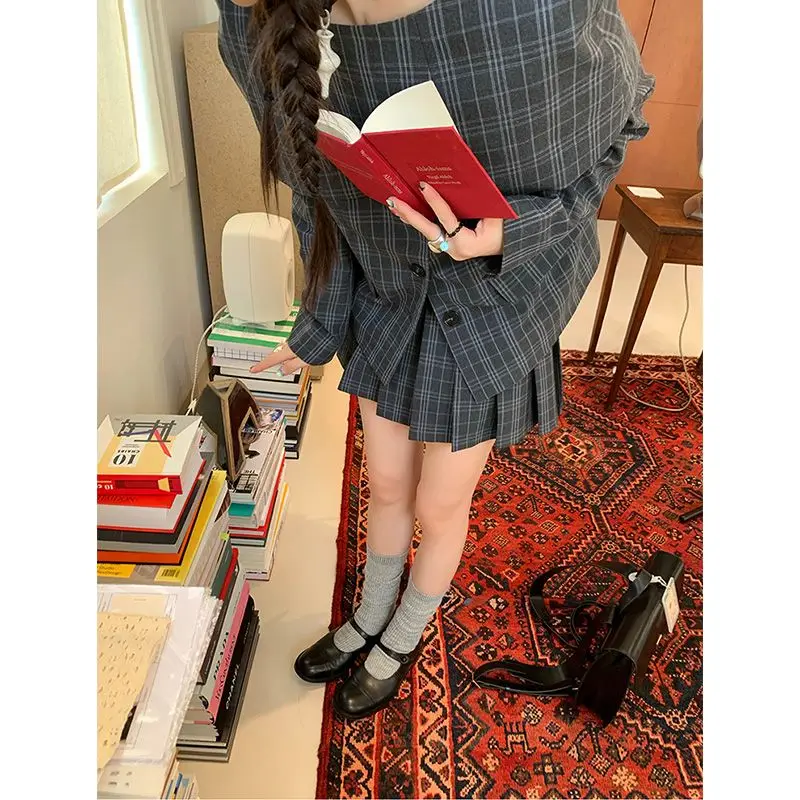 Deeptown Vintage Plaid Skirt Women Preppy Style Sweet Pleated Mini Skirt Korean Fashion Retro Japanese Harajuku Short Skirts