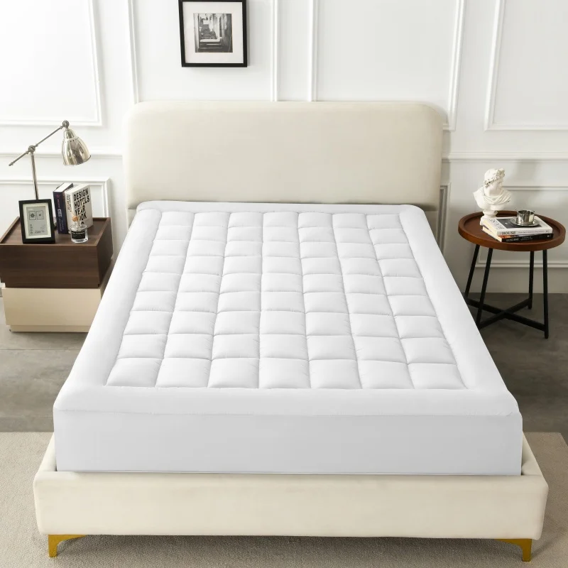 White Quilted Mattress Topper 360 Around Fitted Thicken Sheet with Deep Pocket Mattress Protector Pad for Home Hotel 152*203cm