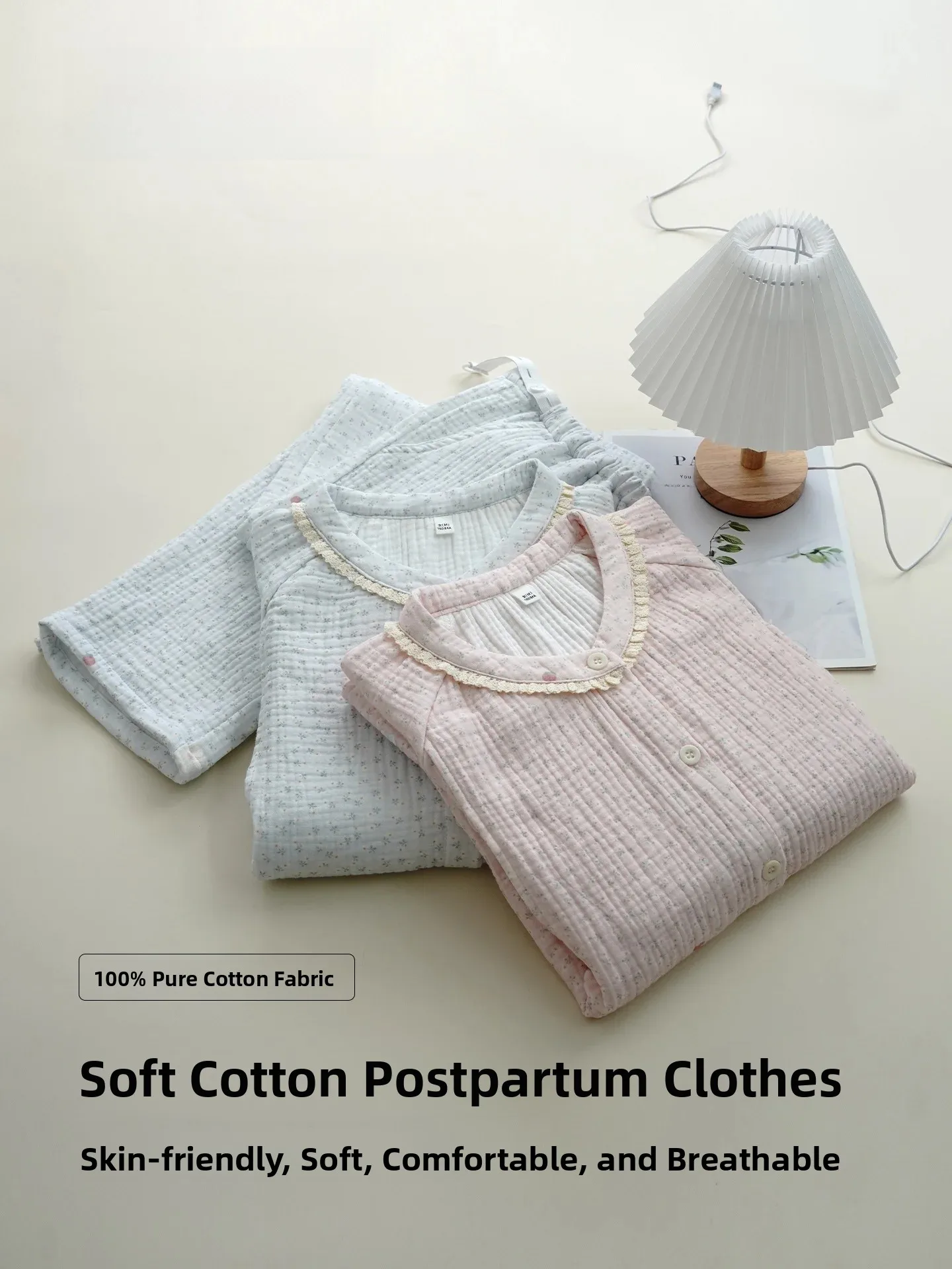 2026-new-pure-cotton-four-layer-gauze-maternity-sleepwear-set-breastfeeding-nightgown-autumn-postpartum-home-clothes-long-sle