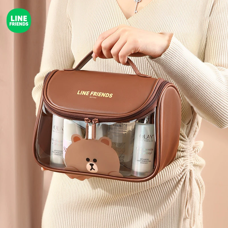 Line Friends Cartoon Brown borsa cosmetica impermeabile trasparente di grande capacità Kawaii borsa da viaggio portatile per articoli da toeletta