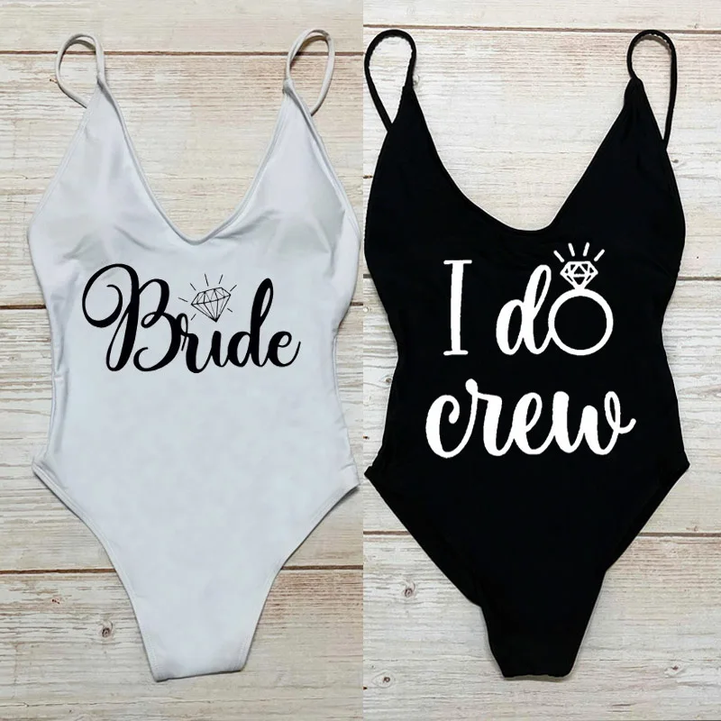 

Bride One Piece Swimsuit Women Swimwear I do crew Bathing Suit Sexy Padded Swimming Suit Beachwear Summer Tops monokini Bikini