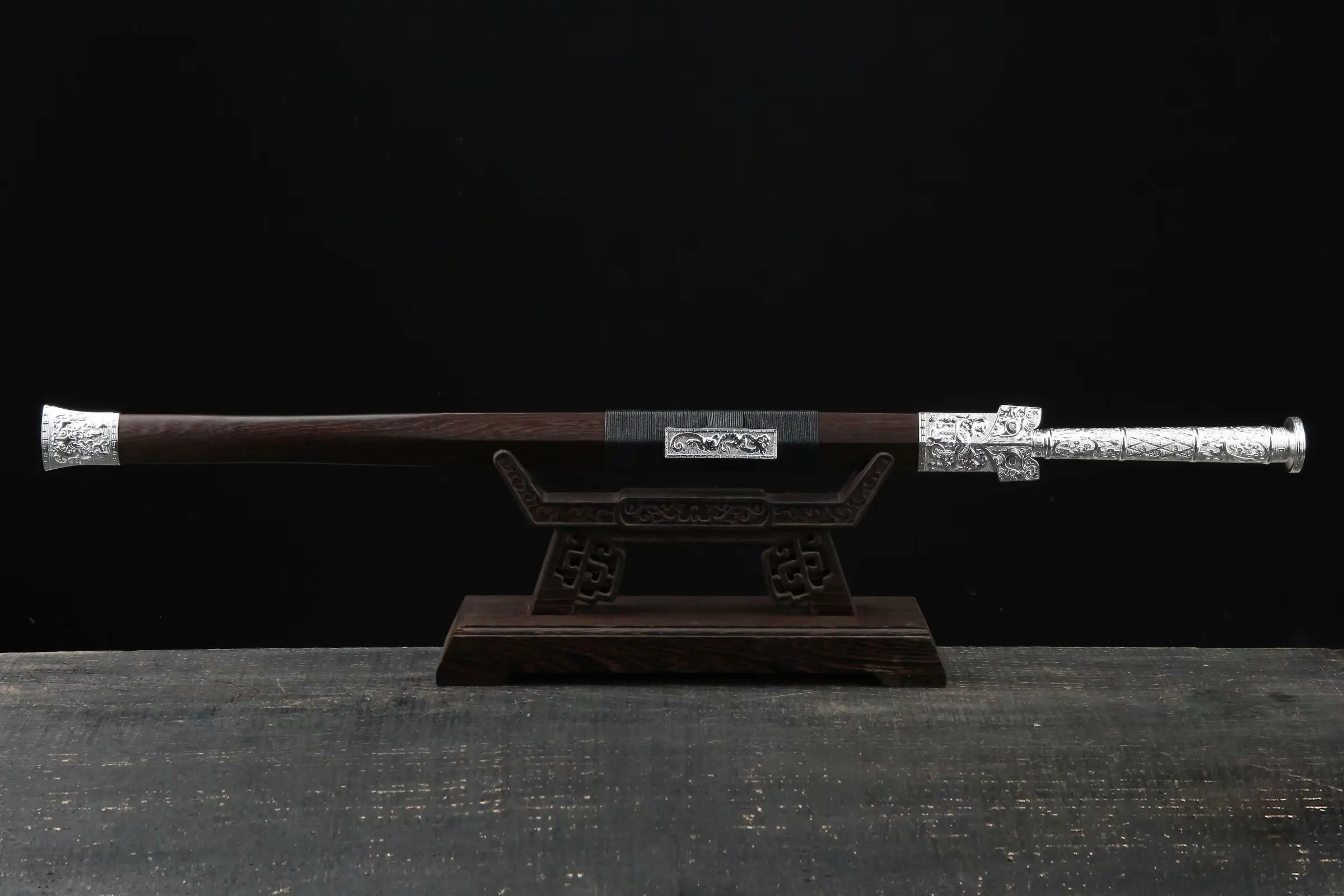 Cosplay of a silver Chinese sword from the Middle Ages with sharp blade Katana, carbon steel Samurai Sword, battle-ready, ninja