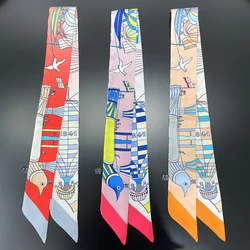 2024 New Bird Print Scarf Women Luxury Brand Silk Scarf Fashion Headband Foulard Skinny Hair Bag Scarves Design Neckerchief