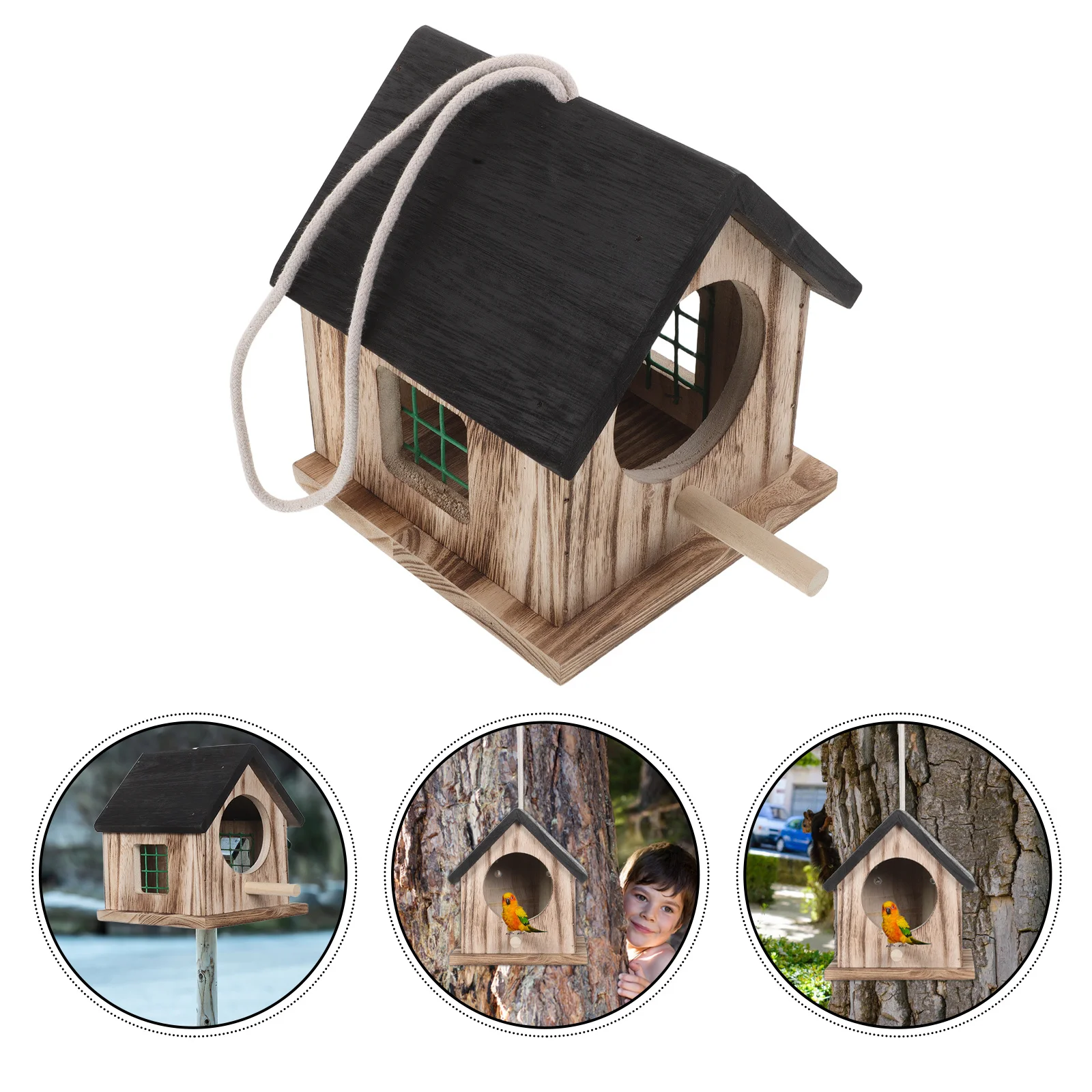 

Outdoor Wooden Bird Breeding Box Large Hanging Nest Parakeet Budgie Cockatiel Nest for Breeding Lovebirds Parrots Hatch Care