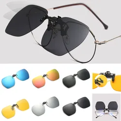 Polarized Sunglasses Clip Rimless Square Flip Up Glasses For Men Women Night Vision Clip On Eyeglasses Travel Driving Goggles