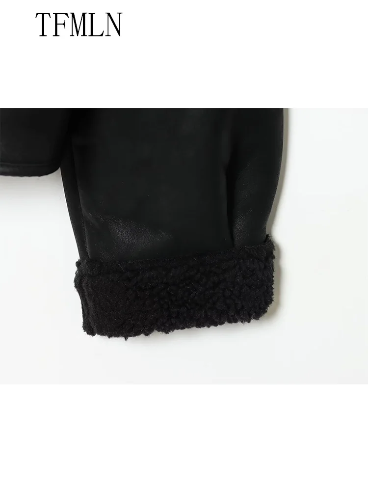 High street mulheres jaquetas de pelúcia de couro falso 2025 moda inverno único breasted casacos soltos retro gola outwear