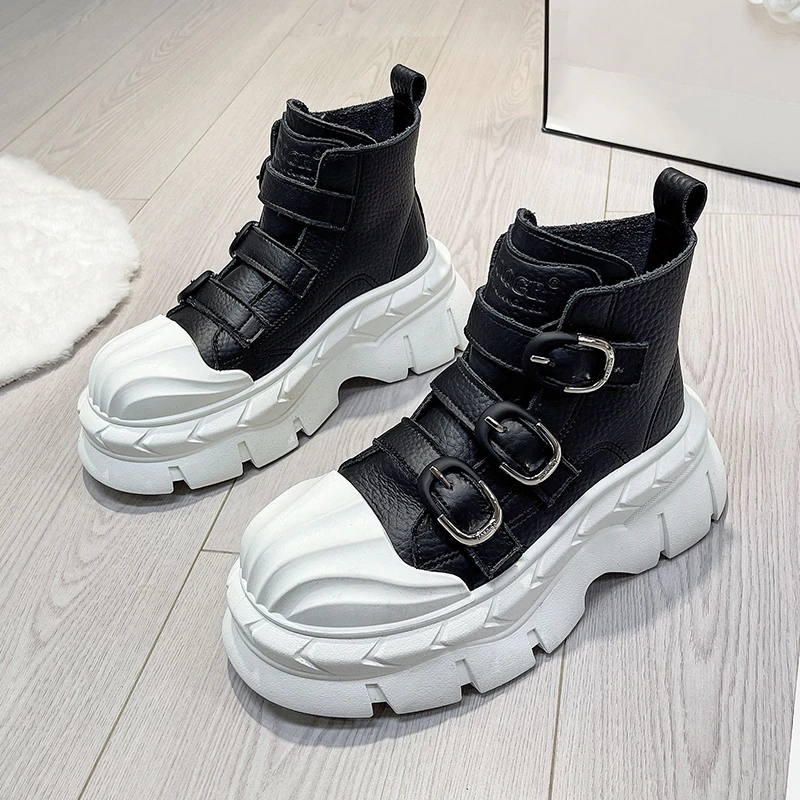 

Thick Sole Buckle Strap Modern Boots Fashion Height Increasing Women Shoes Outdoor Casual Ankle Bootie Comfortable Thin Boots
