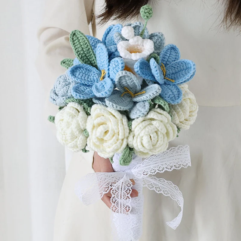 Chinese youth creative DIY hand-knitted flower bouquet, bride holding flowers, free gift, Valentine's Day