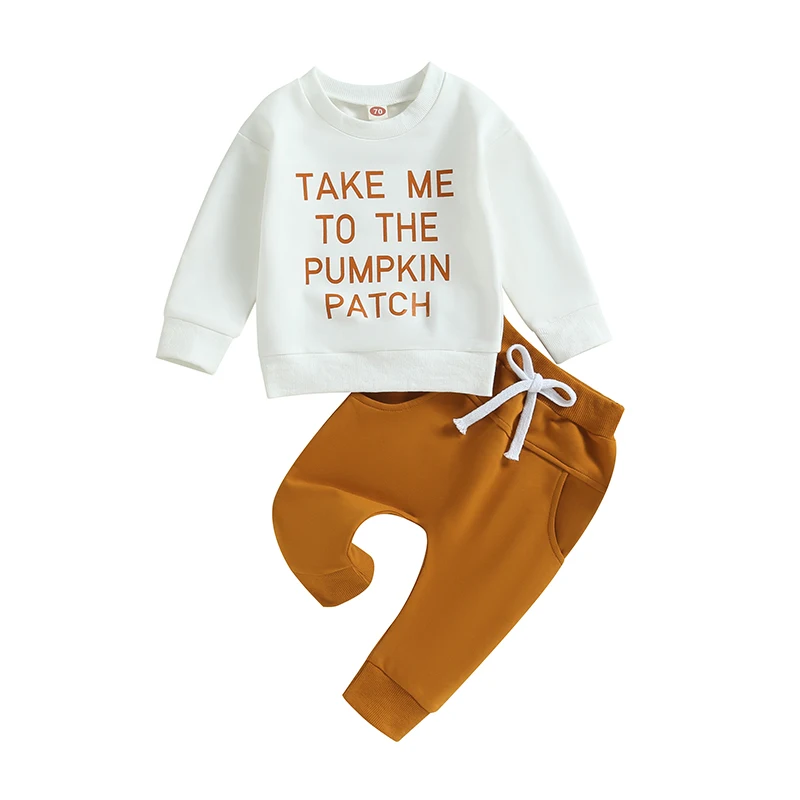 

Babys Boys Pants Sets Long Sleeve Crew Neck Letters Print Sweatshirt and Elastic Waist Sweatpants Halloween Clothes