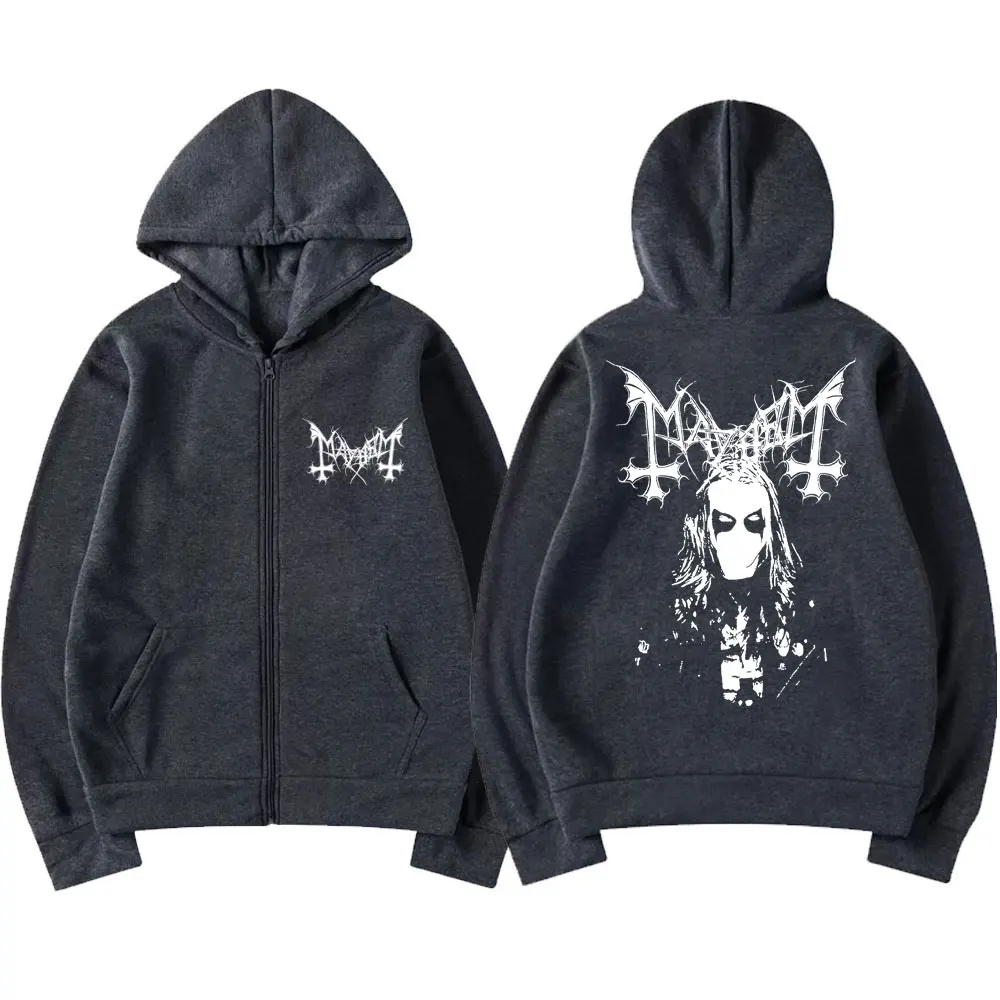 Mayhem Black Metal Zipper Hoodies Men Women Hip Hop Fashion Harajuku Punk Sweatshirt Streetwear Oversized Casual Zip Up Jacket