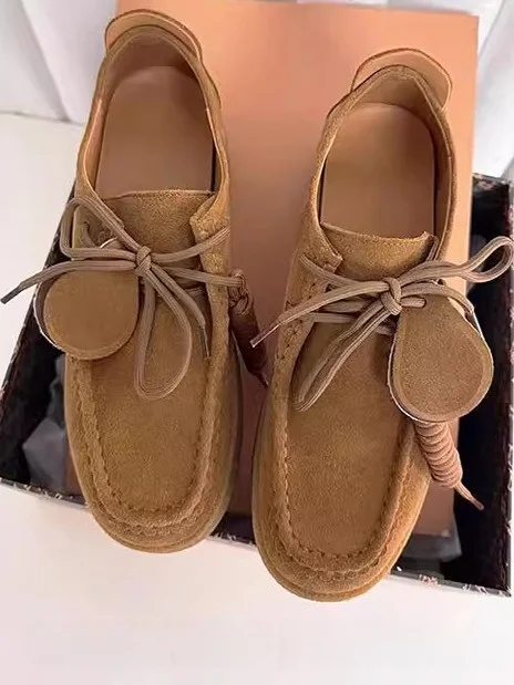 TIANCHASS Mujer Thi Bot Plataforma Canguro oes Punta redonda Con cordones Pisos Briti Sle Faion Único oes Suela de goma