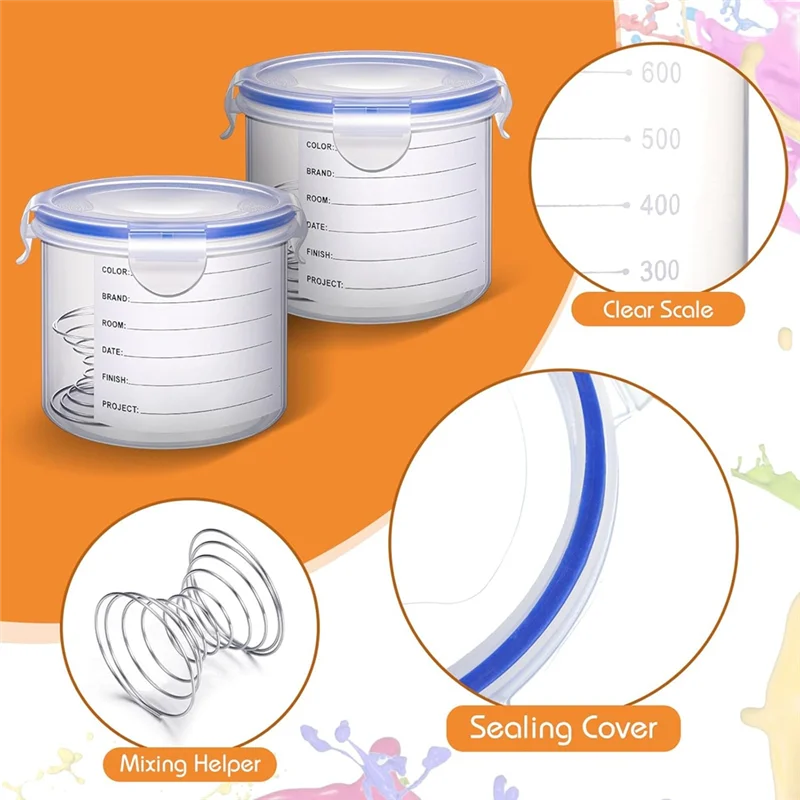 

AT43-8 Sets Paint Container With Stainless Steel Mixing Ball Touch Up Storage Cups With Lids Paint Containers 600 Ml