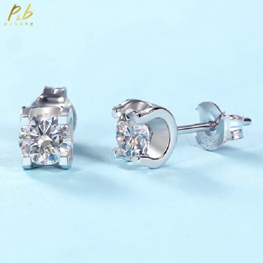 

PuBang Fine Jewelry Стерлингового Серебра 925 пробы круглой огранки 0,5-1 карата GRA Муассанит Блестящие серьги-гвоздики с бриллиантами для женщин и мужчин оптом