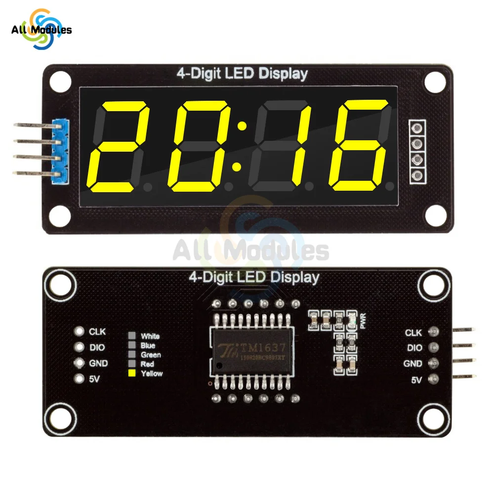 TM1637 LED Display Module for Arduino 4 Digit 7 Segment 0.56 inch Time Clock Indicator Tube Module Red Blue Green Yellow White