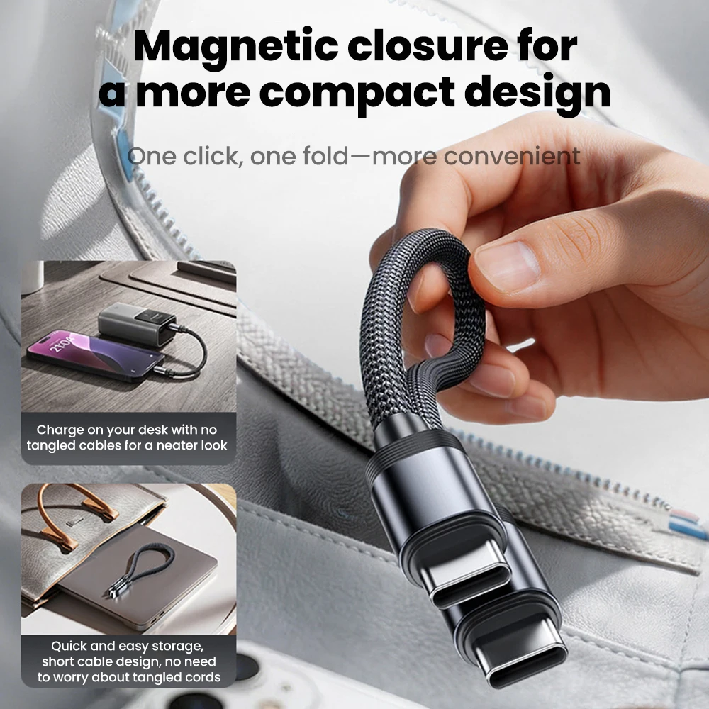 23CM Magnetic Short Cable 60W Type C to USB C Cable Fast Charging For iPhone 15 16 17 Samsung Huawei Xiaomi Power Bank Data Cord view 3