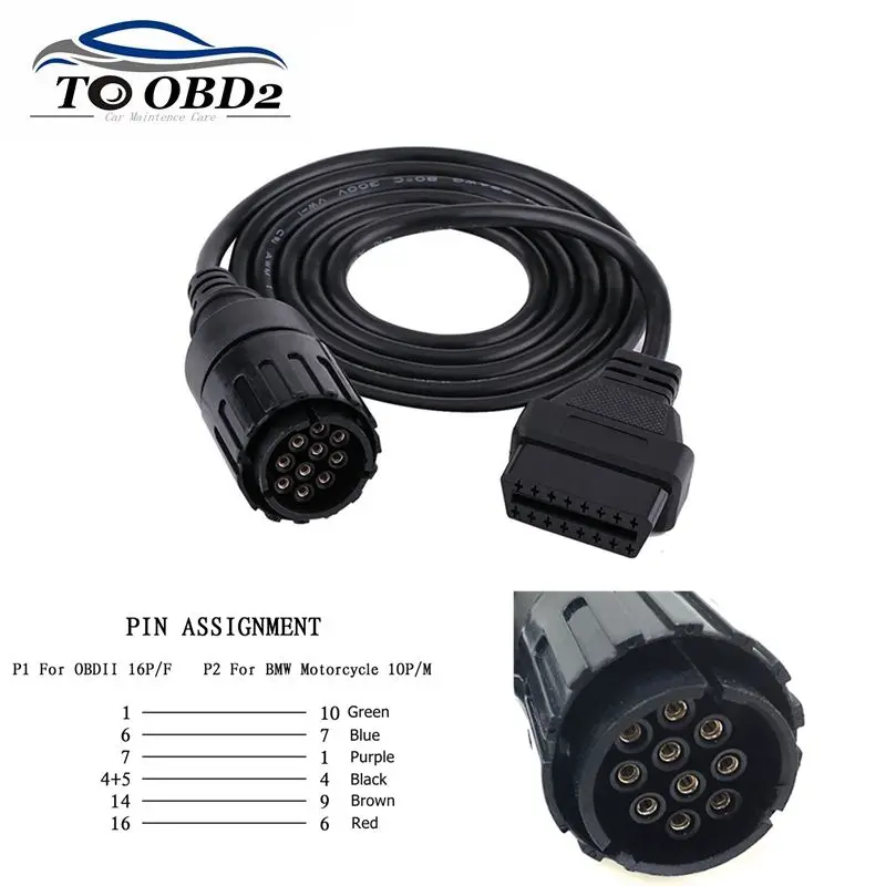 

Motobikes OBD 2 Extension Cable for BMW Motorcycles 10 Pin Adapter ICOM-D Cable for BMW 10Pin to 16Pin OBD2 Diagnostic Connector