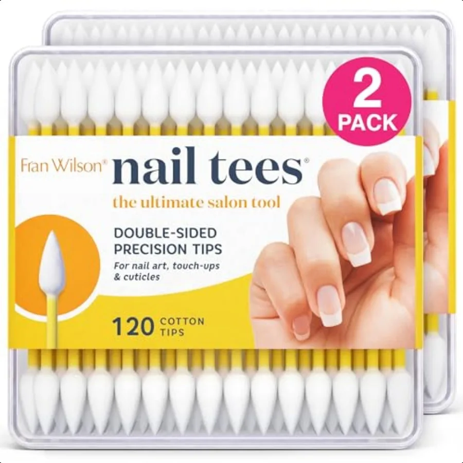 Fran Wilson NAIL TEES BAUMWOLLSPITZEN 120 Stück 2er-Pack Das ultimative Nagelwerkzeug Mehrzweck-Doppelseitentupfer mit spitzen Enden für