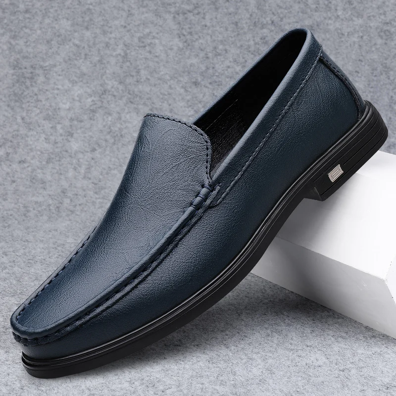 

Genuine Leather Mens Low Heel Loafers Handmade Casual Shoes Soft-Soled Male Driving Shoes New Moccasins Breathable Slip on Flats