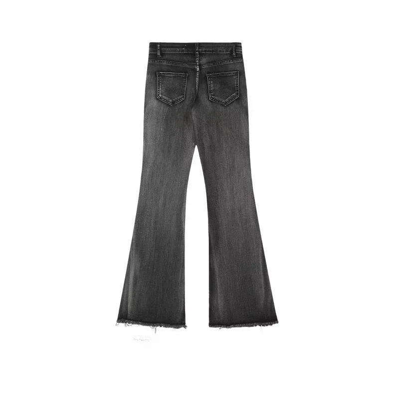 Jeans micro-flare retrò da donna 2025 Autunno Streetwear Cintura con setole Pantaloni vintage slim Pantaloni in denim dritti da strada
