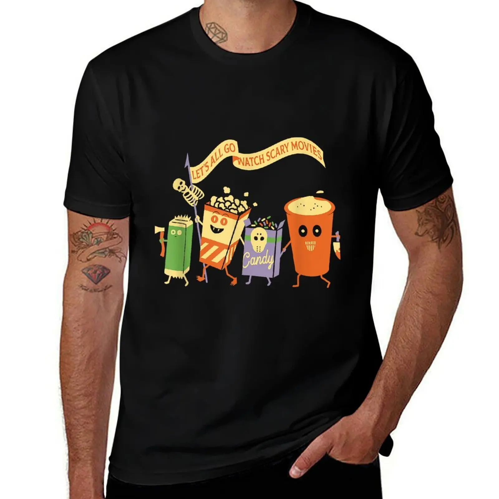 

Let's All Go Watch Scary Movies Funny Halloween Movie Squad T-Shirt sports fans boys whites baggy shirts mens t shirts pack