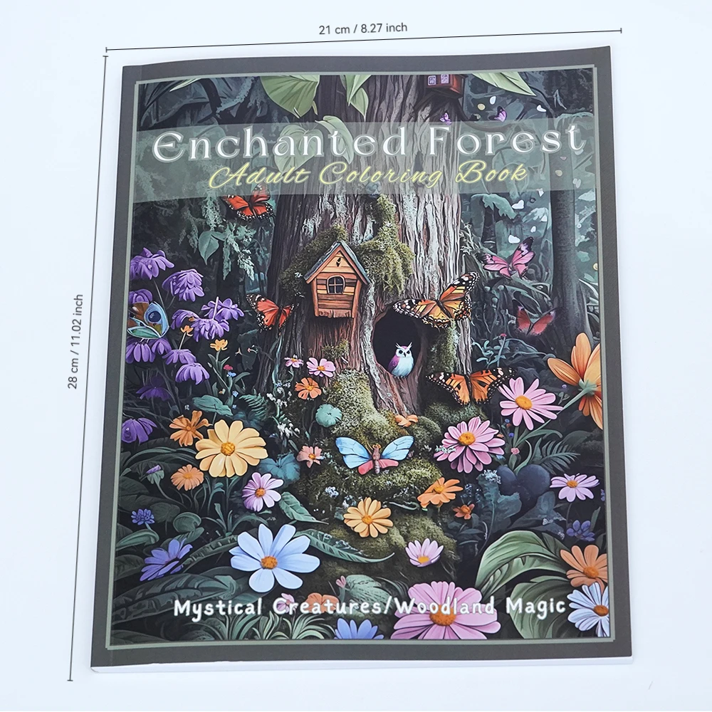 Enchanted Forest Adult Coloring Book 62 sheets of paper of Magical Creatures Whimsical Woods A4 SizeHand-Drawn Fantasy Scenes,