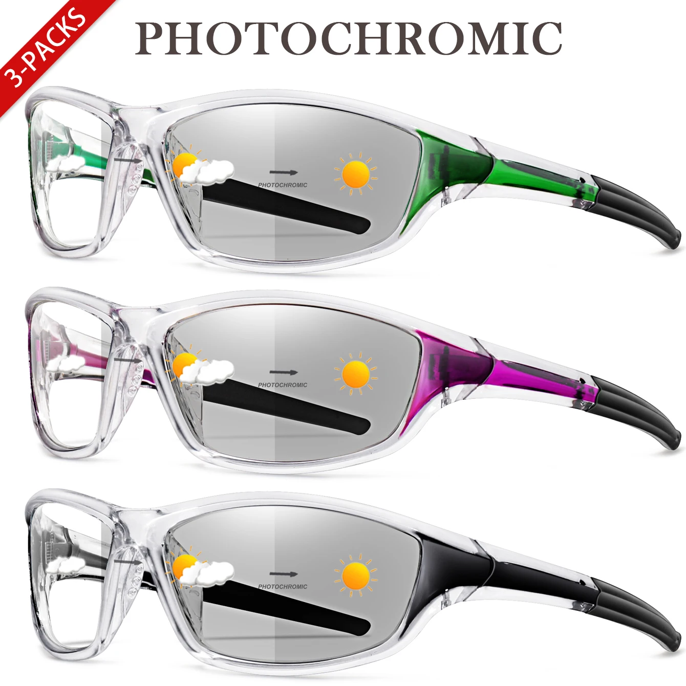 3 Pairs Photochrome Sonnenbrille Radfahren Brillen Männer Frauen MTB Bike Laufen Angeln Gläser Komfortable Marke Fahrrad Brille