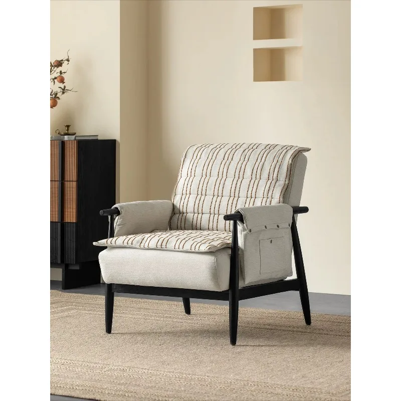 Solid wood vintage fabric single chair, detachable and washable, modern minimalist sofa chair for living room and home