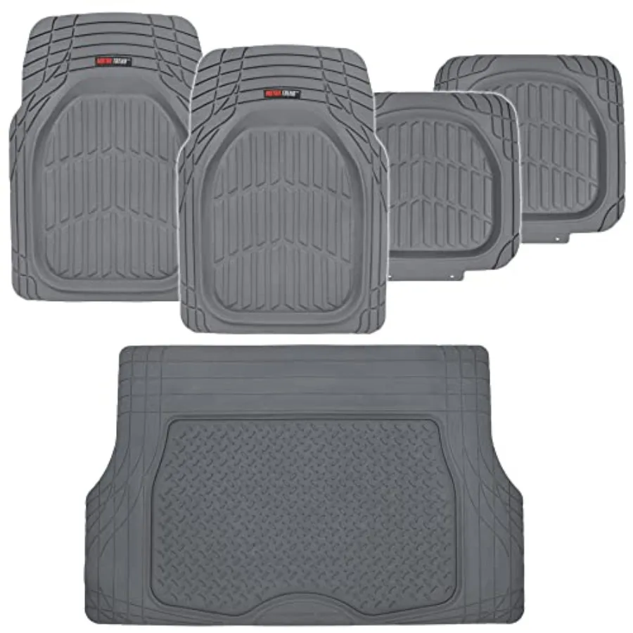 

FlexTough Deep Dish Heavy Duty Rubber Floor Mats and Cargo Liner for Trunk All Weather - Complete Coverage Set