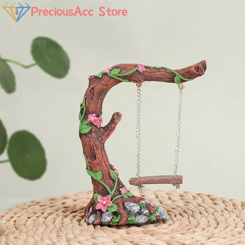 Flower Tree Swing Figurine, Miniature Fairy Garden Swing, Swing Model For Micro Landscape Courtyard Garden Outdoor Display Decor