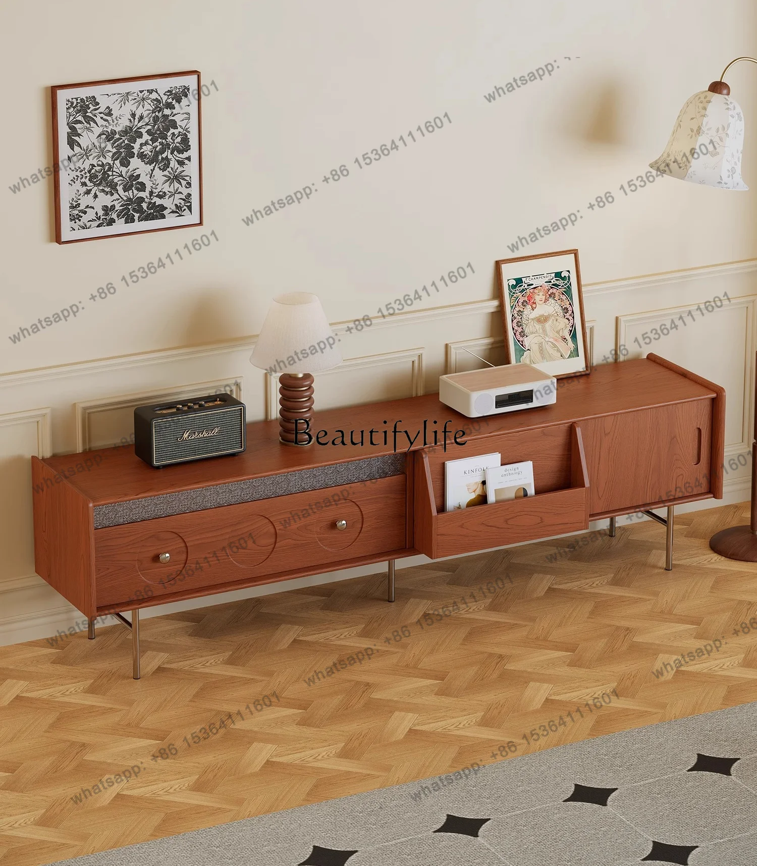 LX 2025 New Medieval TV Cabinet Living Room French Light Luxury High-footed TV Cabinet