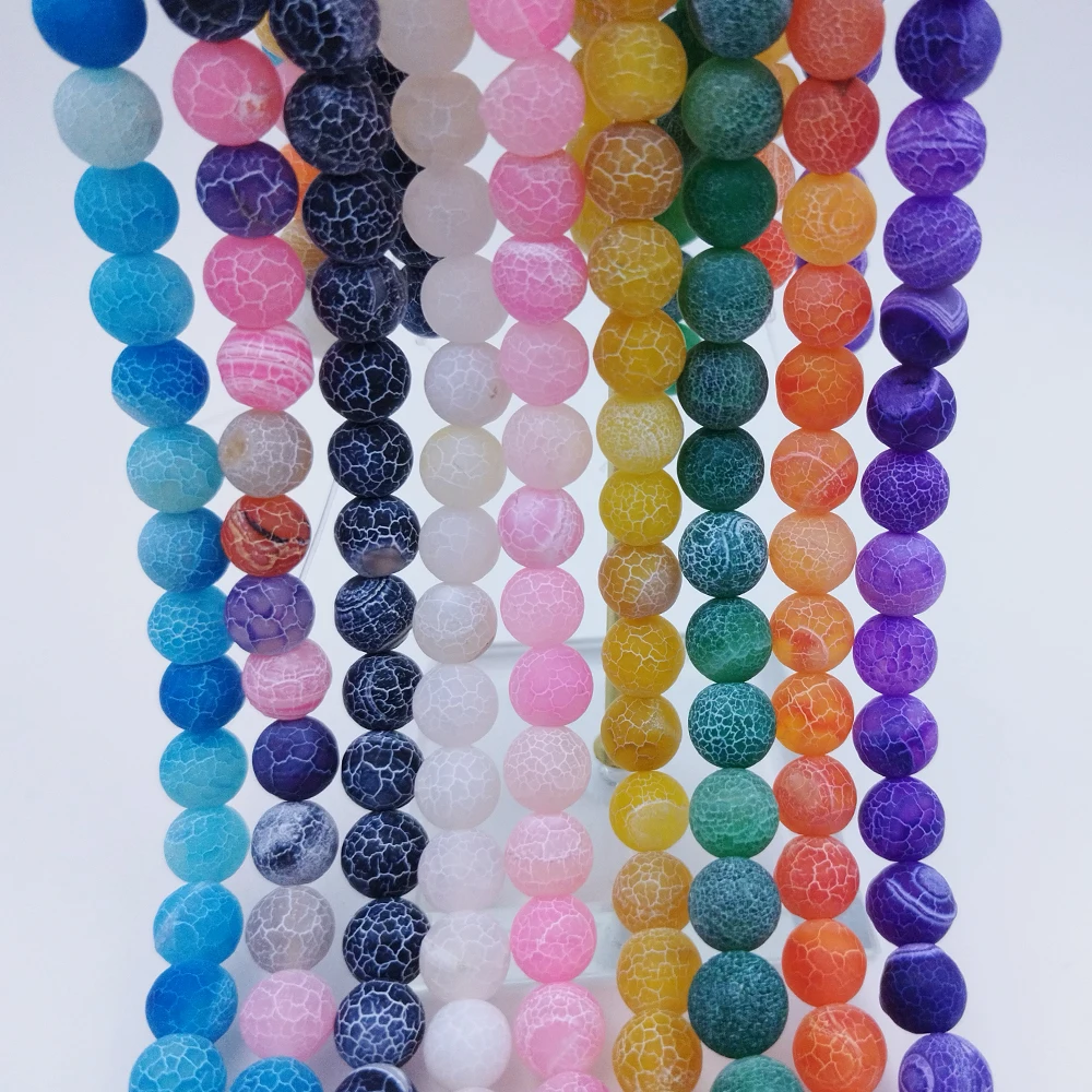 12PCS 6/8/10MM Color Frost Crack Agate Wind Fossil Beads Loose Pitch Beads DIY Jewelry Making Jewelry Key Buckle Charm