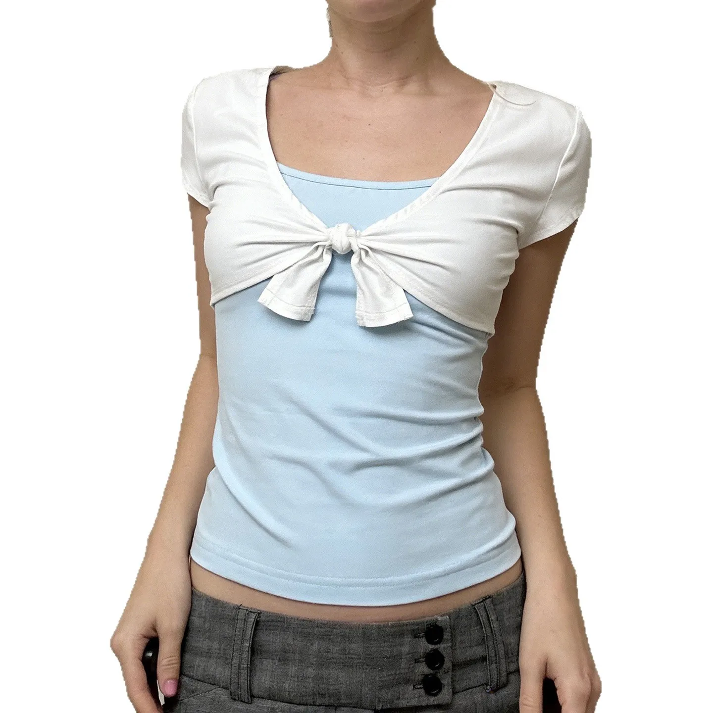 Knot Crop Top Women Casual Basic Tie Front Y2K Going out Short Style Vest Sleeveless  Knot Element Fashionable Women...