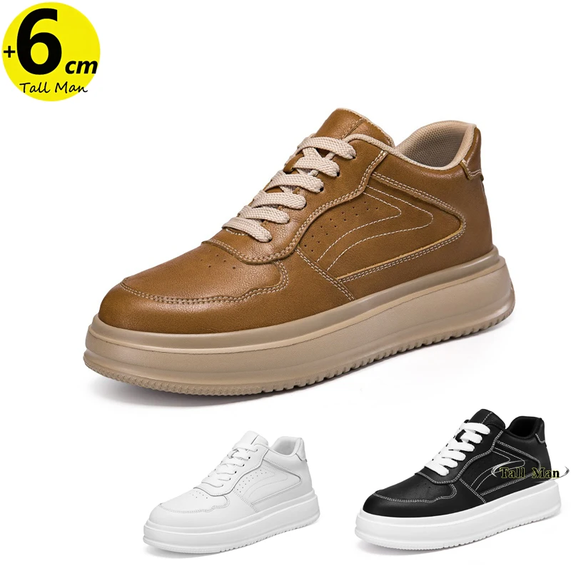 

Lift Sneakers Leather Elevator Shoes Men Height Increase Insoles 6cm Women Plus Size 36-46