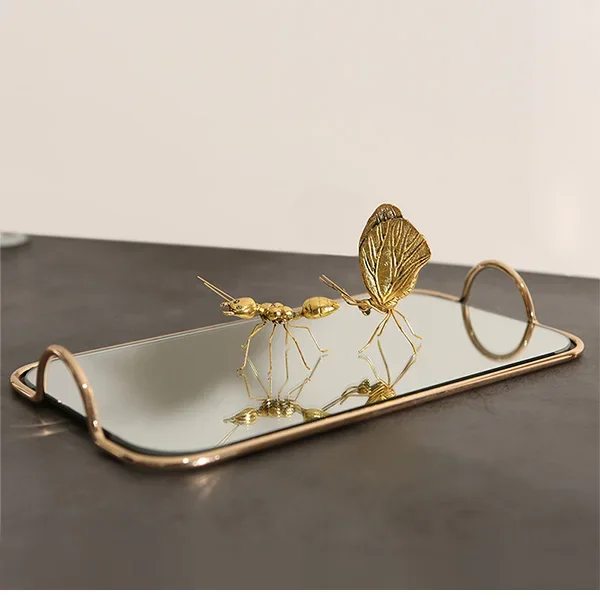 

Metal Glass Mirror Tray Rectangular Storage Trays Animal Statue Ornament Decorative Plate Tea Tray Jewelry Trays Home Organizer