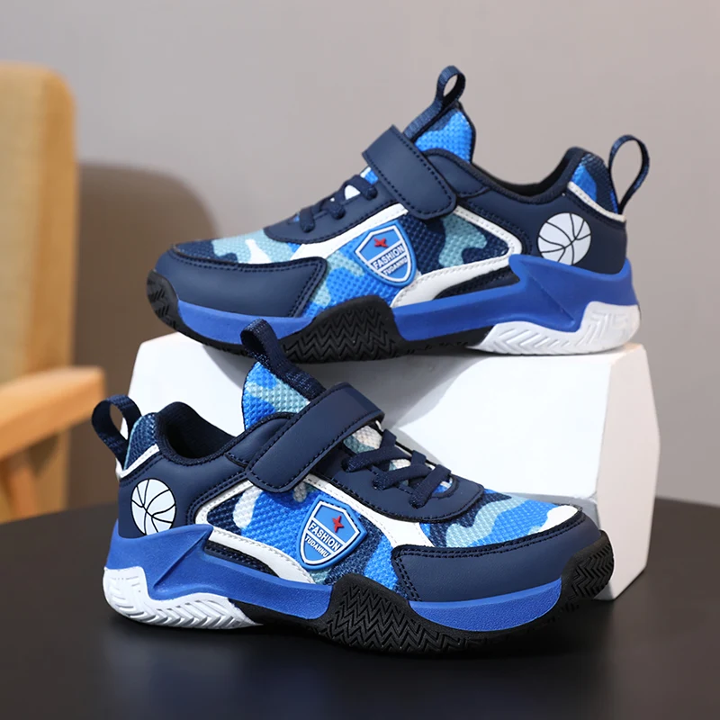 Hot Sell Boys Basketball Shoes Non-slip Children Sport Shoes Wear-resistant Outdoor Boys Basketball Sneakers Rubber Kids Shoes