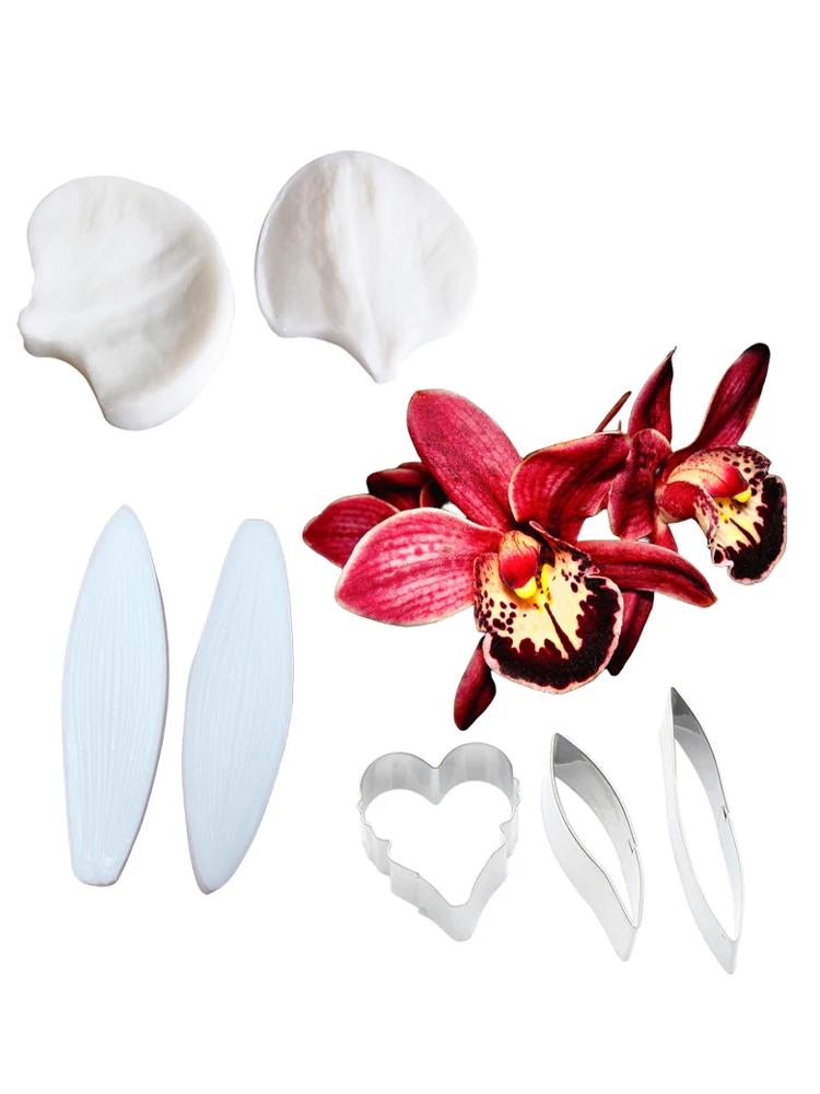 Phalaenopsis Orchid Flower Veiners Silicone Molds Sugarcraft Gumpaste Clay Cold Porcelain Paper Earring Decorating Tools CS224