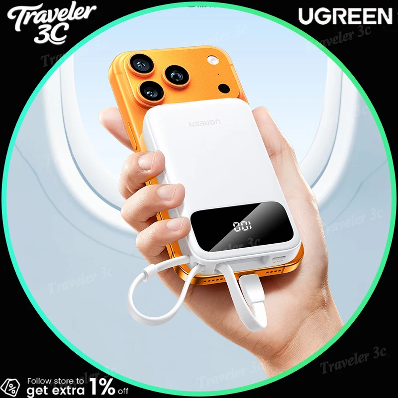 

NEW Ugreen 20W Fast Charging 10000Mah Mobile Phone PowerBank 208g Lightweight Portable Power Bank With Data cable And Screen PC