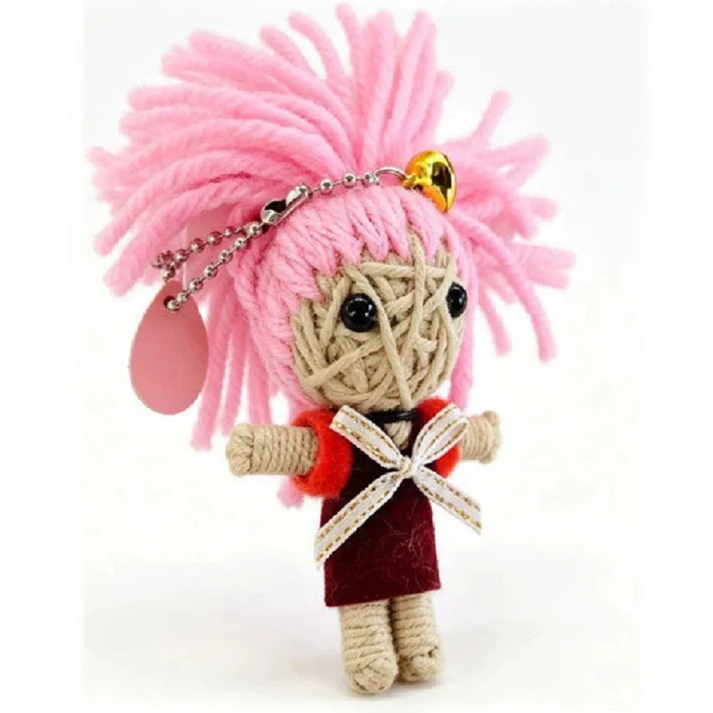 Handmade Yarn Voodoo Doll Keychain Cute Pink Hair Woven Doll Bag Pendant Creative Novelty Gift Halloween Keyring Accessories