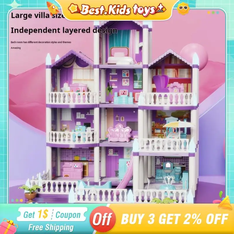 

DIY Large Doll House Set Villa Play House Assemble Simulation Furniture Bedroom Kitchen Kids Educational Toys Girl Boys Gifts