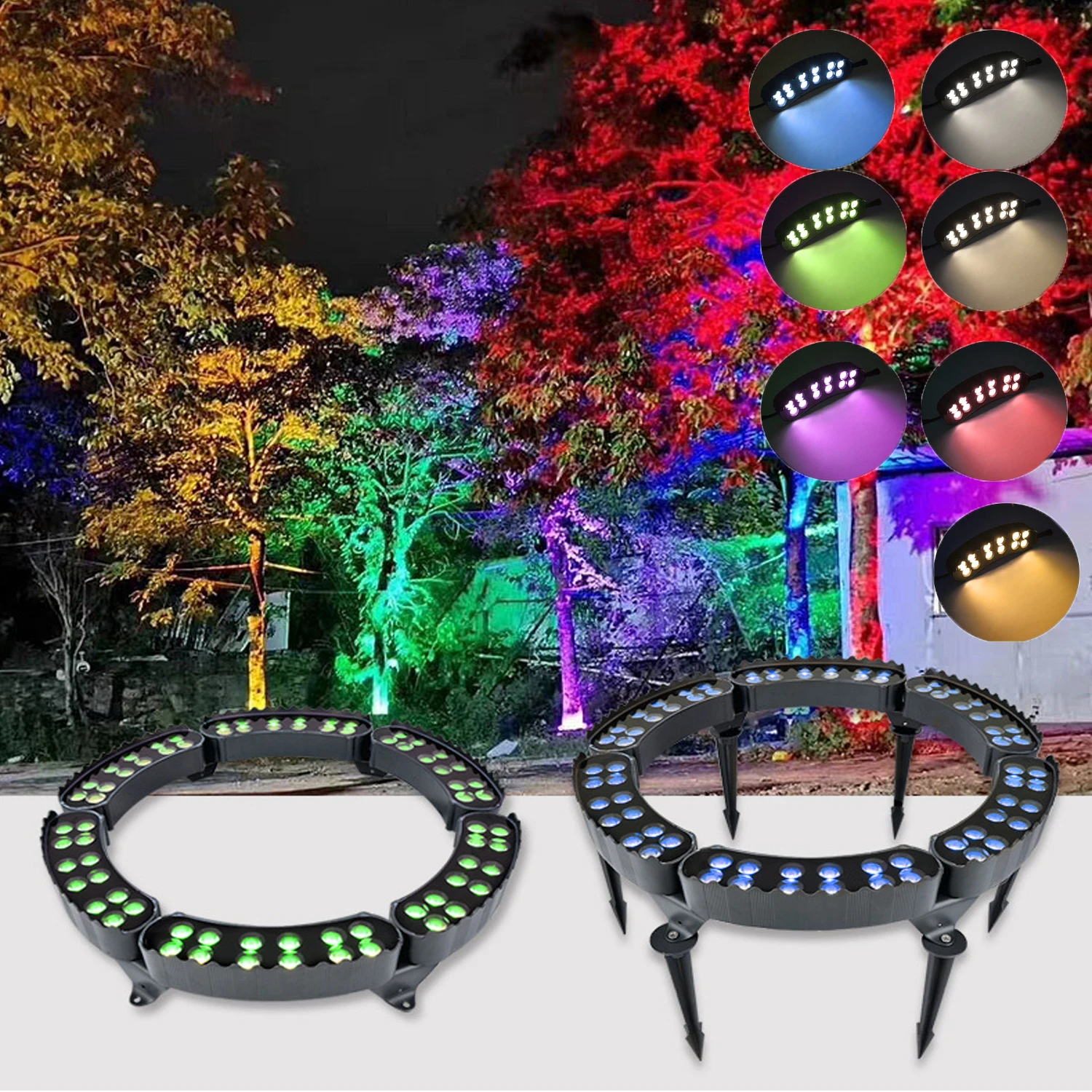 

Уличный садовый светильник-кольцо для деревьев, 220В, цветной светодиодный, IP65, водонепроницаемый, для сборки на деревьях, 48Вт