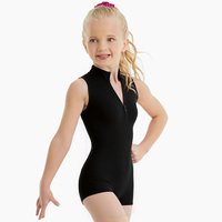 OVIGILY Girls Black Sleeveless Leotard Front Zip Kids Spandex Dance Biketard Gymnastics Performance Outfits